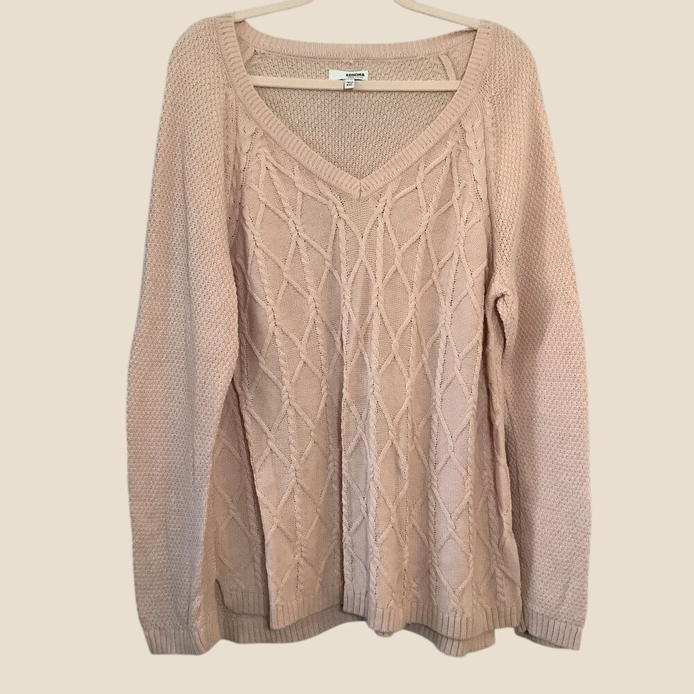 Pink Cable Knit Sweater‎ XXL Cotton Blend Preppy Fall Autumn Girly Soft Girl
